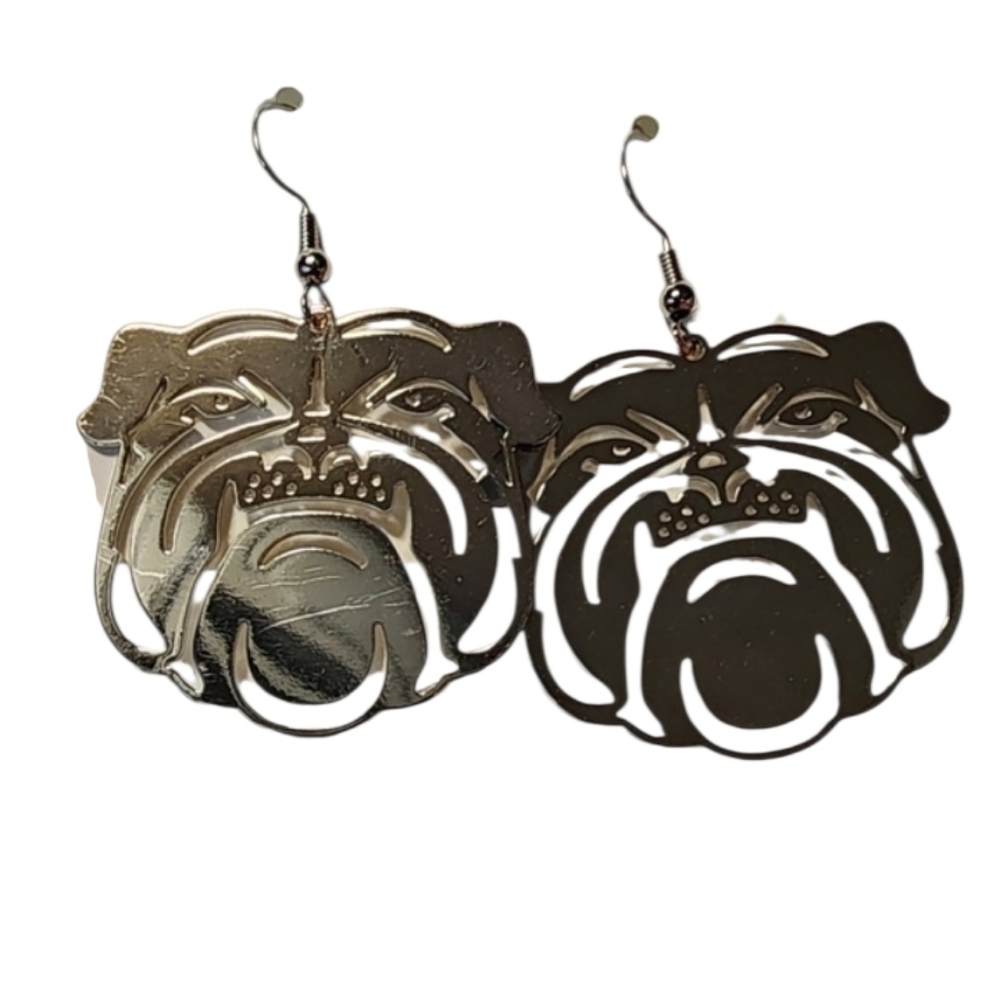 Georgia Bulldog Earrings Silver 1.5 Inch